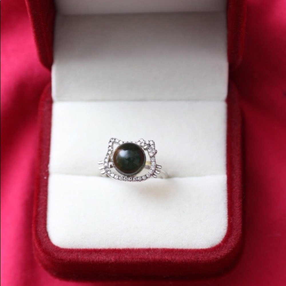 Real Dominican blueAmber 925silver HelloKitty Ring